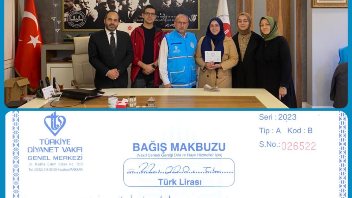 Filistin Halkı İçin Okul Genelinde Toplanan Yardımlar Türkiye Diyanet Vakfı Tarafından Filistin'e Ulaştırılmak Üzere Osmangazi Müftümüz Mehmet Uzun'a  Teslim Edildi